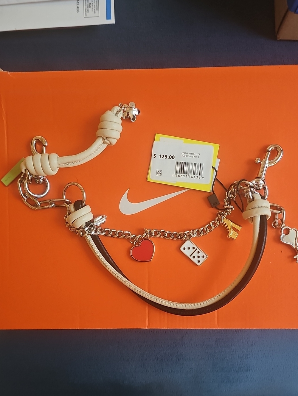 Marc Jacobs Leather Charm Keychain in Brown & Cream NWT
